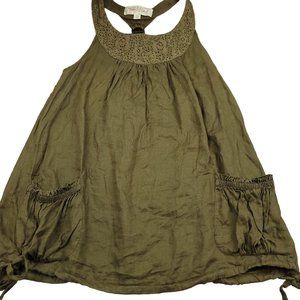 Green Linen Dress Women L Breathable Beachwear Beach Sundress Bathing Suit Cover